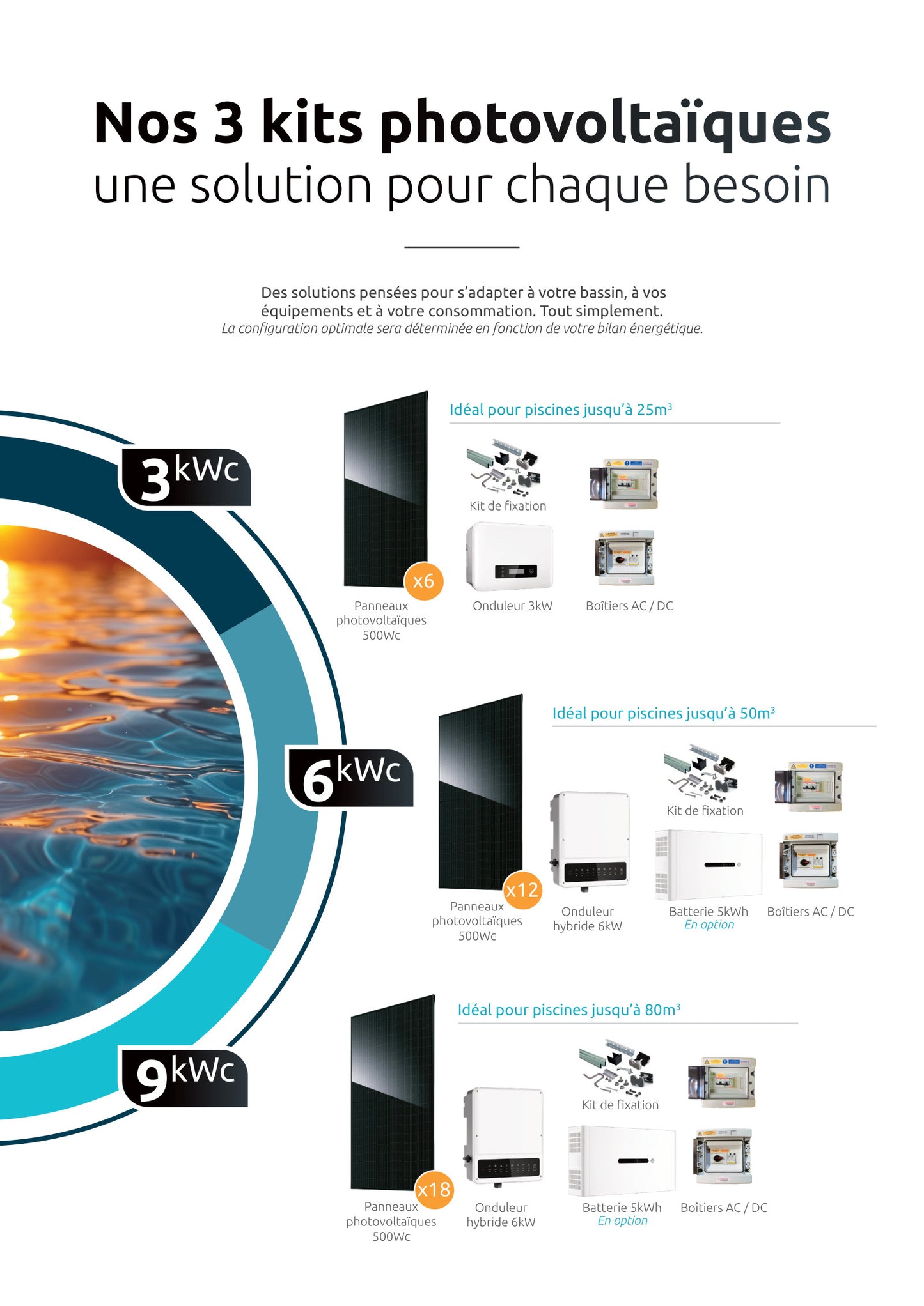 Gamme Kit Solaire Modular Poolstar — 3 puissances 3/6/9 kWc pour piscines jusqu'à 80 m³
